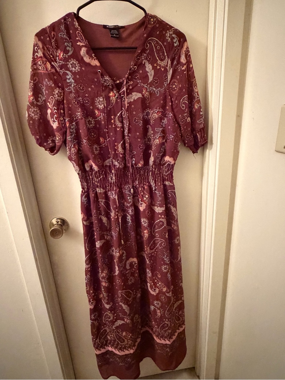 Robert Louis Burgundy Paisley Midi Dress